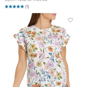 Crown & Ivy Flutter Sleeve Ruffled Blouse in Yellow and Pink